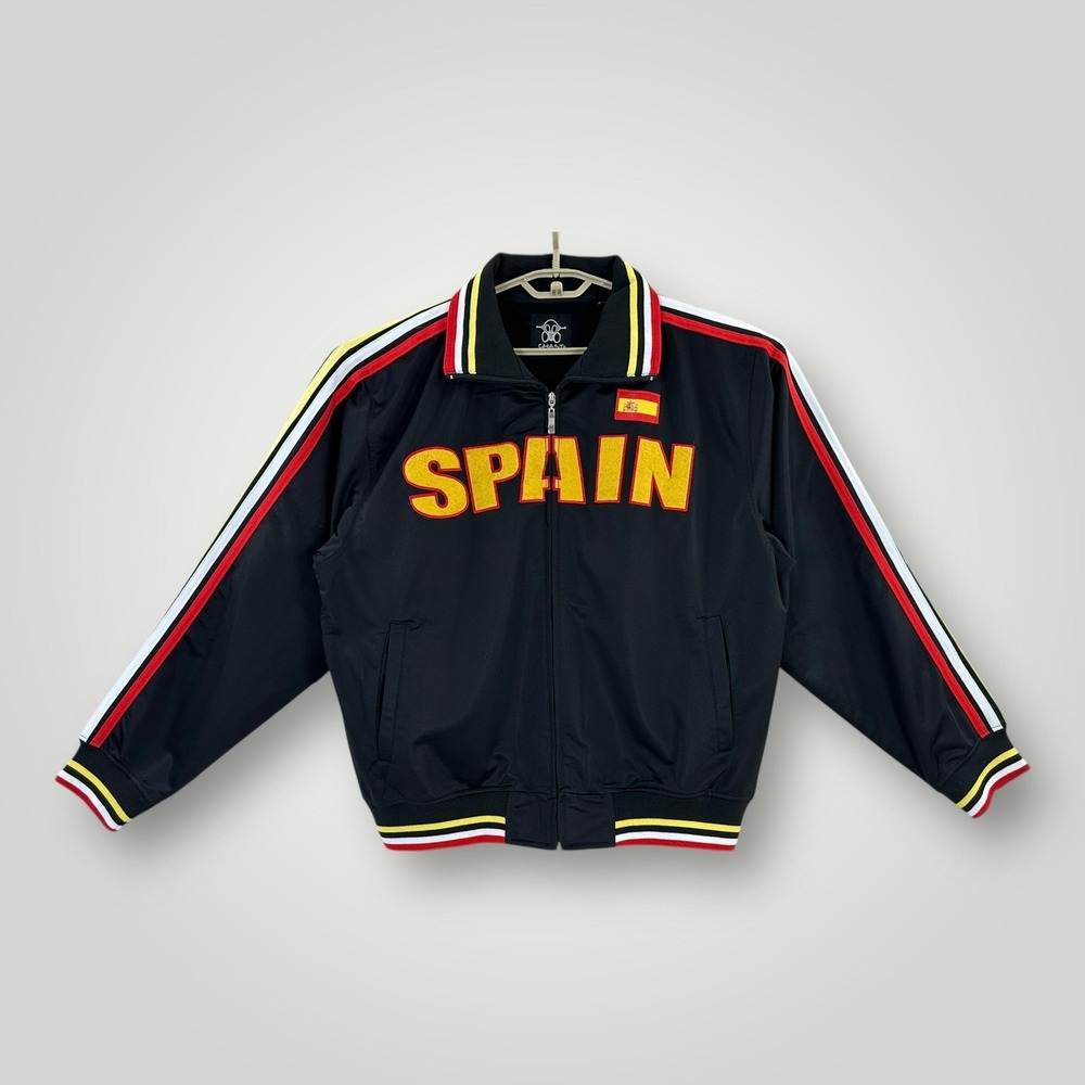 GHAST Spain Jacket Mens 2XL Black Soccer Full Zip Track Flag Striped Warm Up